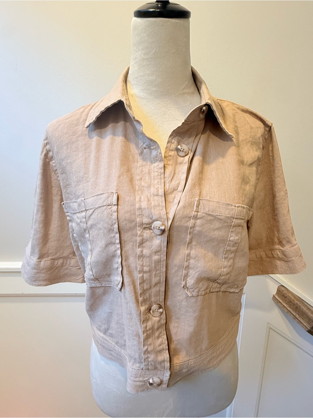 Kut from the Kloth NWT SZ XS Beige Short-Sleeve Finly Linen Jacket